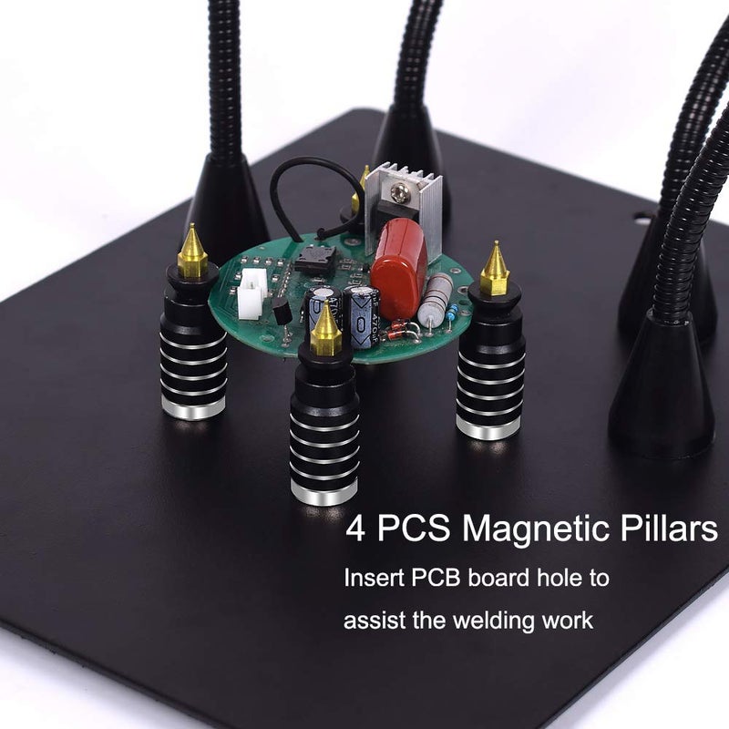 NEWACALOX Magnetic Helping Hand, Soldering Helping Hands, 4 PCB Pillars Circuit Board Holder with Flexible Metal Arms Heavy Duty Base Electronic Repair Tool - Image 4